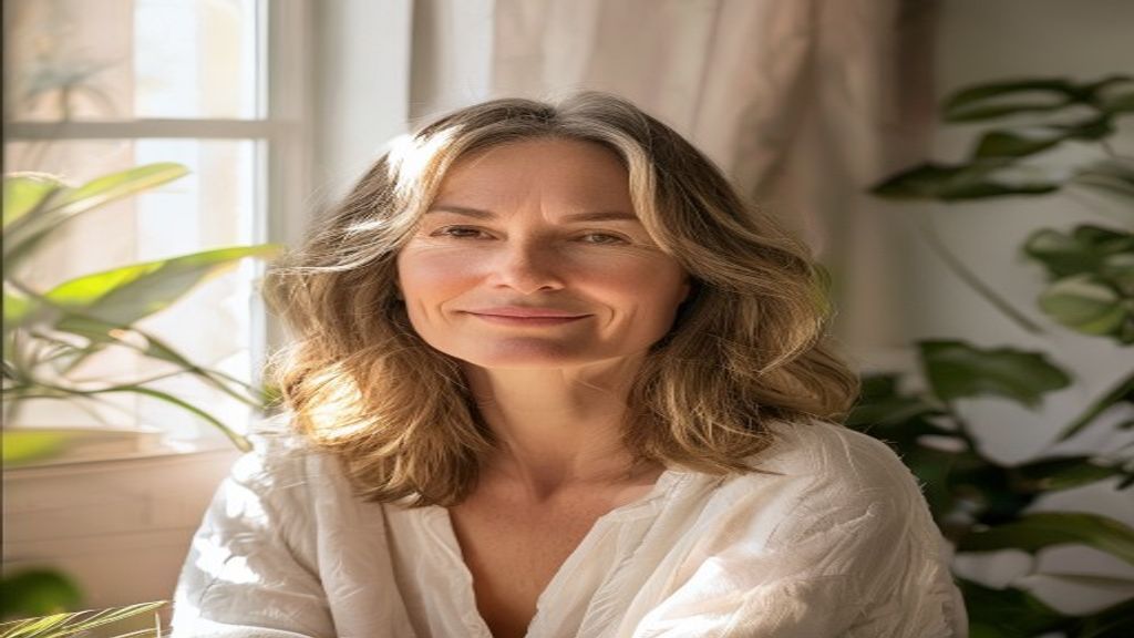 Femme sereine d'une cinquantaine d'années, lumière douce — ménopause et bien-être