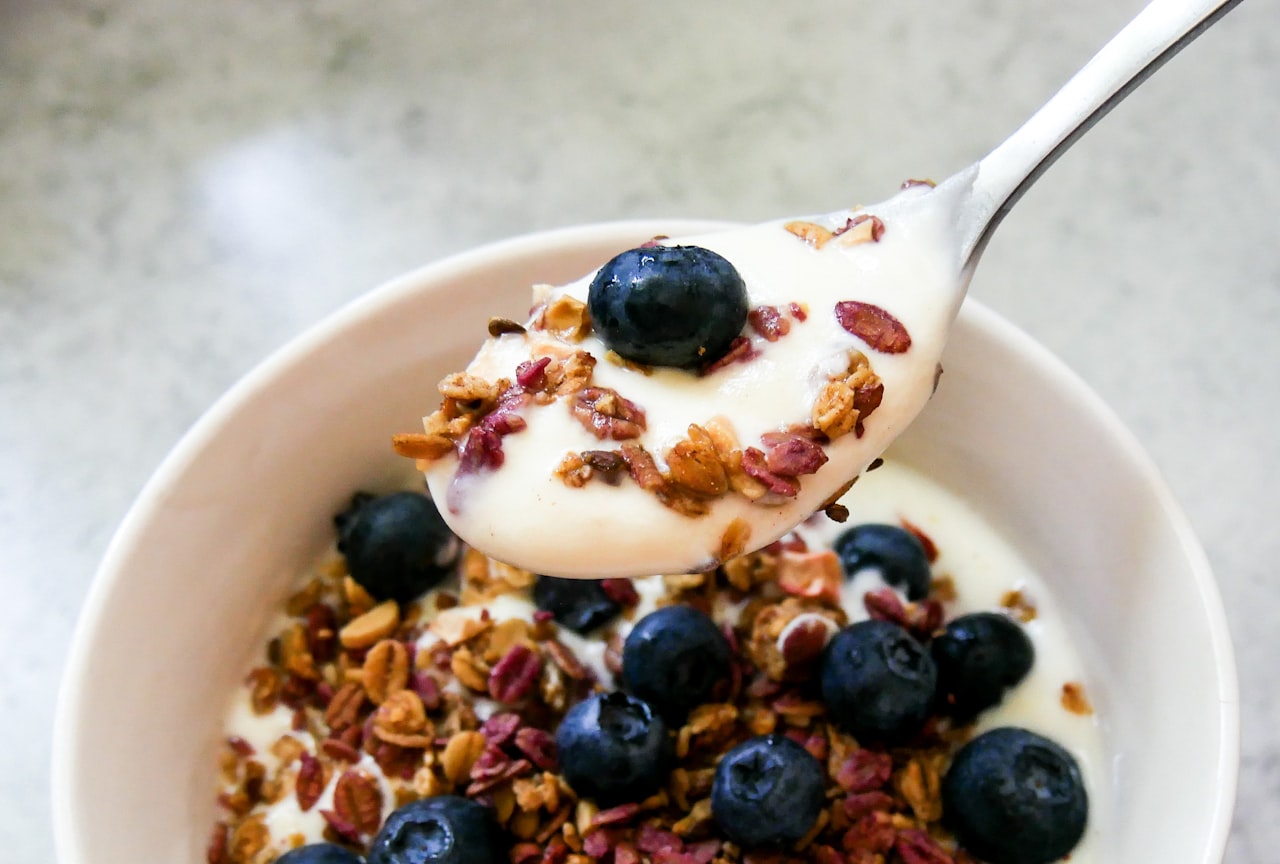 Meilleur probiotique — yaourt aux ferments vivants avec myrtilles et granola, source naturelle de probiotiques